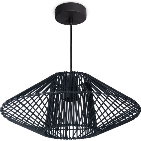 Paco Home Lámpara Colgante LED Salón Lámpara Colgante Comedor Vintage Mimbre Look Boho Lámpara colgante, Negro 4
