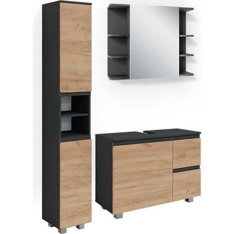 Set mobili bagno J-Shape, Grigio, 3 parti, Vicco