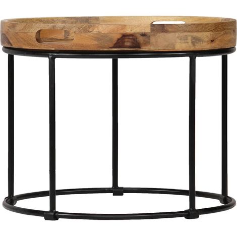 Maison Exclusive - Tavolino da Salotto Legno Massello di Mango e Acciaio 50x40 cm (1/5)