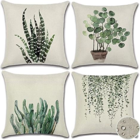 Taies d'oreiller pour plantes d'extérieur, housse de coussin décorative imperméable, ensemble de 4 taies d'oreiller d'intérieur et d'extérieur vertes (18 x 18 pouces)-LIAIKI (1/5)