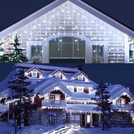 LED-Lichtervorhang 10 m, 400 LEDs, Weihnachts- und Festdekoration, mehrfarbige solare Eislichterkette für Innen- und Außenbereich-lsw