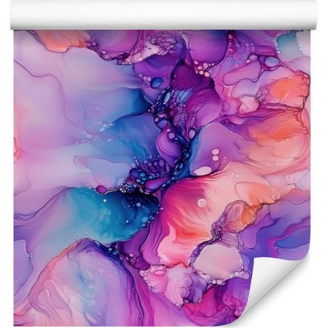 Papier peint violet encre, bleu et rose poudré pour salon et chambre 50x1000 (1/5)