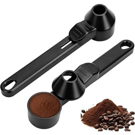2-Piece Coffee Spoon Set with Funnel, Refillable Ground Coffee Measuring Spoon, 19cm Long-Handled Coffee Spoon, Black Coffee Dispenser, for Powdered Milk, Tea, Sugar, Protein