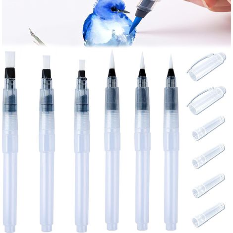 Lot de 6 Pinceaux Aquarelle à Reserve d'eau Rechargeables, Pinceau à Réserve d'eau Pinceaux a Reservoir,Pinceaux Aquarelle