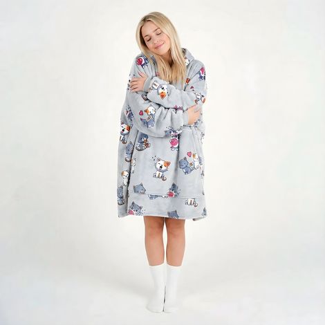 Morbidissima vestaglia/coperta/felpa grigia con gatti, 100 cm (1/5)