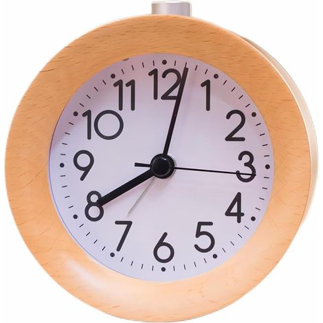 Réveil Matin avec Réveil Bois sans Tic-Tac Réveil Analogique à Aiguilles Classique Veilleuse Alimenté par Pile (1/4)