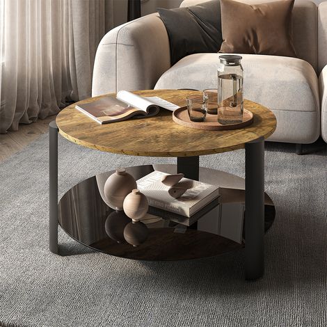 Couchtisch Navo, Eiche rustikal/Schwarz, 80 x 80 cm, Vicco (1/5)