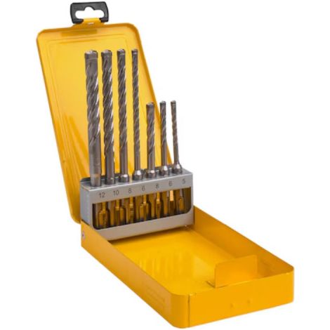 Coffret métal 7 forets SDS-Plus XLR – 4 taillants en carbure brasés – Pour béton armé et matériaux durs – Résistance accrue – DEW