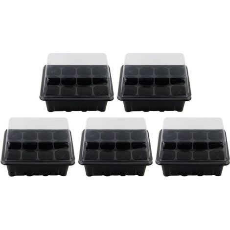 Plateau de Semis, 5 Pack Professionnel 12 Trous Bac à Graines Insert Plateau de Démarrage avec Couvercle (1/5)