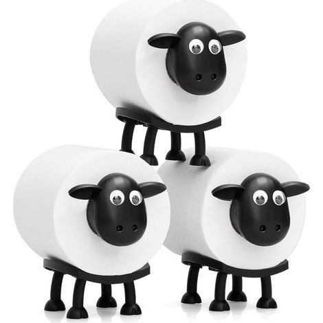 Porte-papier toilette sur pied en résine imprimée 3D – Lot de 3 moutons ludiques – Noir mat – Design original et stable (1/5)