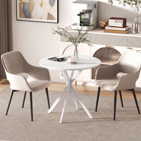 Table de cuisine ronde, 80 cm, plateau compact, panneaux de particules, métal, blanche (1/5)
