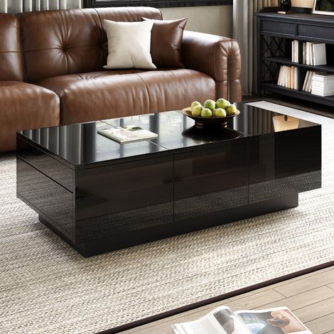 REDOM Table basse 100x31x50 cm avec tiroirs et séparateurs coulissants en panneau de particules noir (1/5)