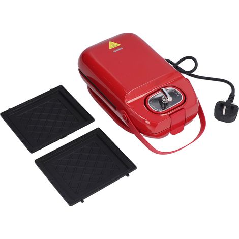 Machine à petit-déjeuner multifonctionnelle avec minuterie, nettoyage facile, gaufrier et sandwichs. 50 Hz, 650 W, 220 V, prise britannique (rouge). (1/5)