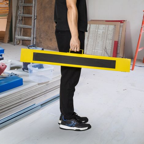 DURHAND Lot de 2 tréteaux pliables télescopiques réglable en hauteur poignée transport dim. 100L x 60l x 62-90H cm surface antidérapante métal noir jaune