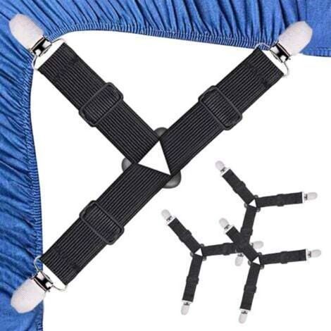 Pair Sangles de drap-housse 4 pièces Sangles de drap-housse triangulaires Clips de matelas élastiques Sangles de drap-housse réglables Sangles de matelas Noir (1/5)