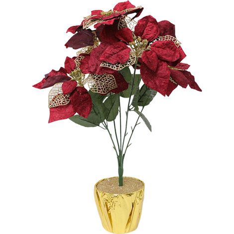Plante de Noël en pot à 5 têtes - Style 5, bordeaux (5 têtes de fleurs avec branches fleuries + pot) (1/2)