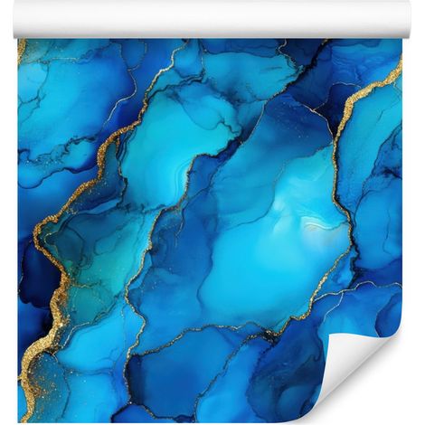 Papier peint bleu encre, turquoise et azur pour salon et chambre 50x1000 cm (1/5)