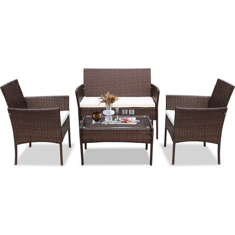 VINGO Mobili da giardino in vetro Set di sedute per balcone Set di mobili da giardino Divano marrone (1/5)