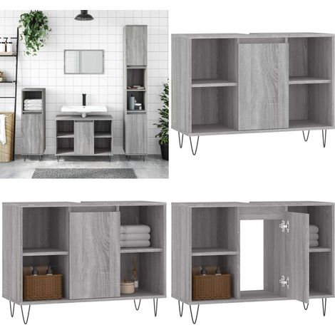 Mobile da Bagno Grigio Sonoma 80x33x60 cm in Legno Multistrato - Mobile in legno - Mobile da bagno grigio