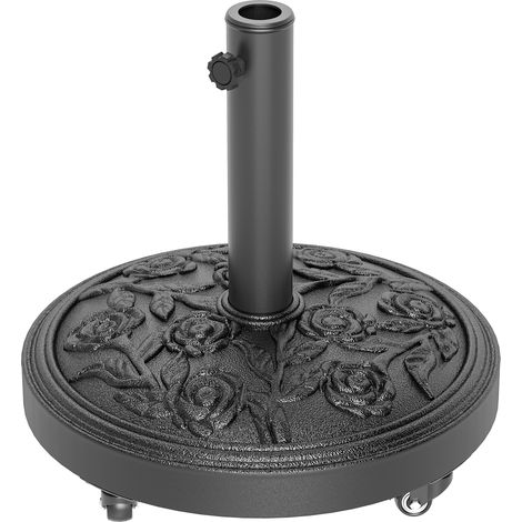 Pied de parasol extérieur résine 21 kg mât Ø 32/38/48 mm avec roulettes noir Ø 49 x 42 cm