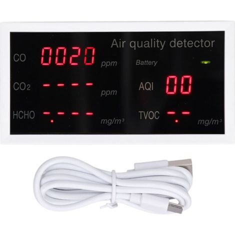 Analyseur de qualité de l'air intérieur 5 en 1 : PM2.5, HCHO, détecteur de dioxyde de carbone, moniteur de CO2 portable,de (1/4)