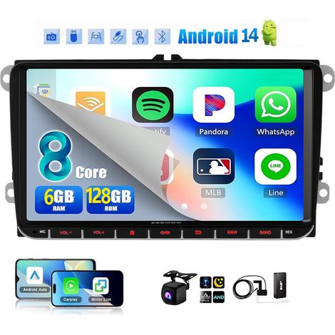 Autoradio Android 14 Carplay 6+128G, GPS, Bluetooth, EQ, USB, Navigation GPS, WIFI, écran tactile, pour VW GOLF 5/6, Touran, Caddy, Polo, 4G - 6+128G DAB+ CAM (1/5)