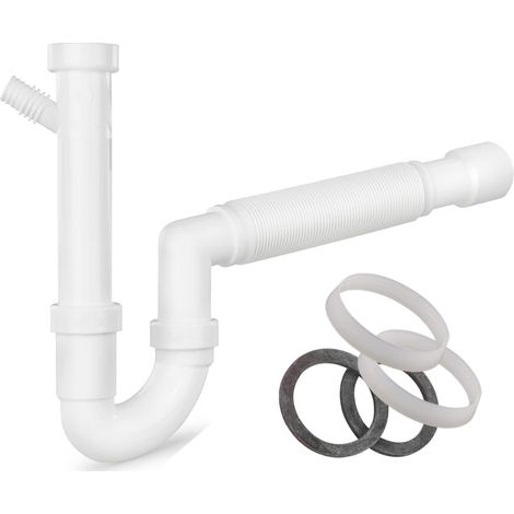 Schläfer 439304 Sifone Universale 1" 1/2 con Attacco per Lavastoviglie o Lavatrice, Connessione a Parete Ø 40/50mm, Sifone Autopulente con Tubo di Scarico Flessibile in Uscita