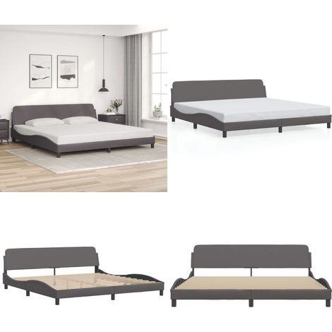 Bettgestell "Dover" Grau 200x200 cm Kunstleder - Kunstlederbett - Kopfteil (1/5)