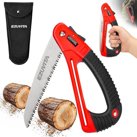 Scie à Elaguer 180 mm avec Sac, Scie Pliante Légère avec Poignée Incurvée, Dents Triple Affûtées pour Couper du Bois, Élagage d'arbres, Camping, Randonnée et Chasse (1/5)