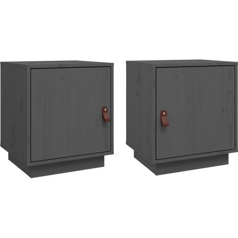 Set 2 comodini con vano con anta 40 x 34 x 45 cm legno di pino grigio DEC035324