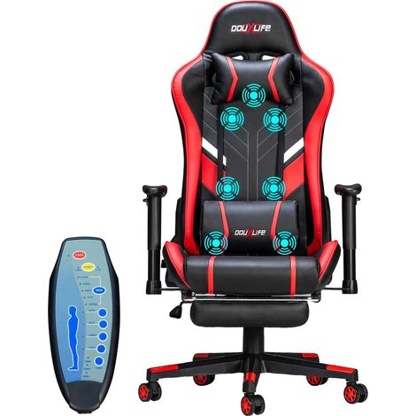 Chaise de jeu, design ergonomique, fonctionnalité de massage, ROUGE (1/2)