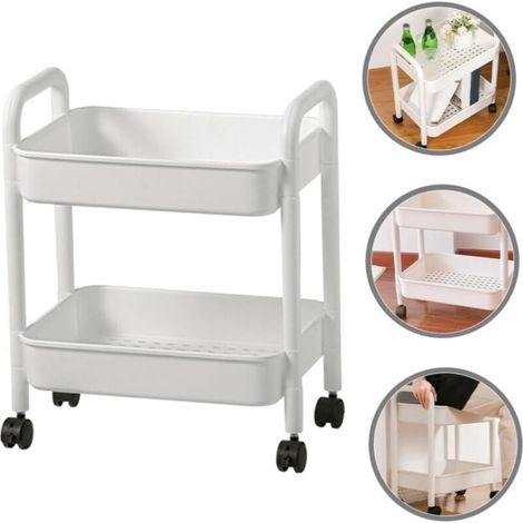 Chariot de rangement à monter soi-même, chariot à roulettes à 2 niveaux, étagère de salle de bain, rangement de bureau, support roulant (1/5)