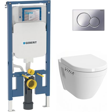 Pack WC Bati-support Geberit UP720 extra-plat + WC suspendu Vitra S50 + Abattant softclose + Plaque chrome (SLIM-S50-N) (1/5)
