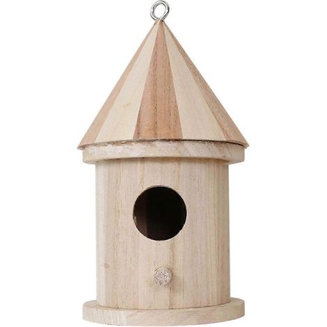 Nichoir en bois massif, résistant aux intempéries, avec perchoir pour merlebleu, pinson, troglodyte mignon et mésange. Idéal pour la décoration de jardin.-Round Hole