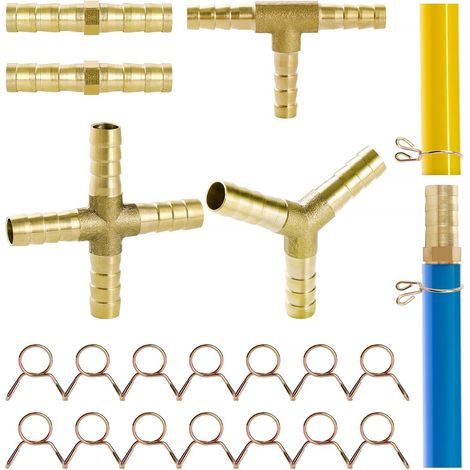 Set mit 5 Reparaturverbindern 6/8/10/12/14 mm, 3-Wege-T-Verbinder für Kraftstoff, Luft, Wasser, Gas, Öl – Messingausführung – 2/3/4-Wege 8 mm (1/5)