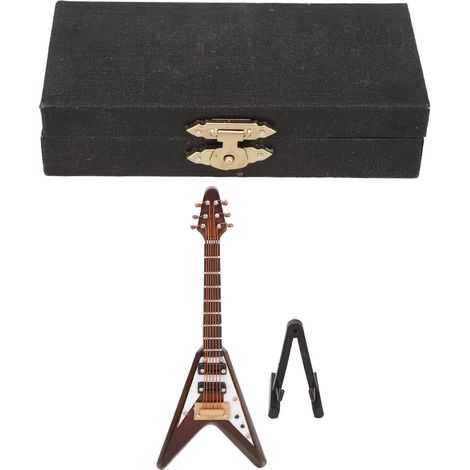 Maquette de Guitare Électrique en Bois avec Support et Housse, Décor Musical Miniature Café 10 cm (1/5)
