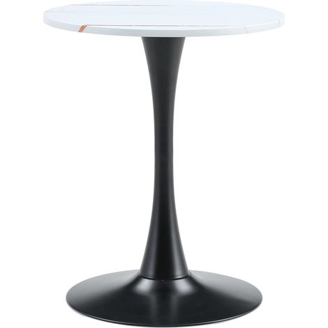 Tavolino rotondo 60 cm in MDF e metallo, bianco con base nera (1/5)