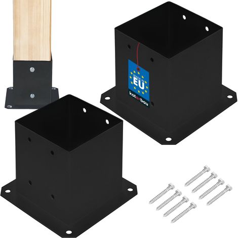 Base de poteau en bois vissée sur béton noir 140 x 140 mm, 2 pièces (1/5)