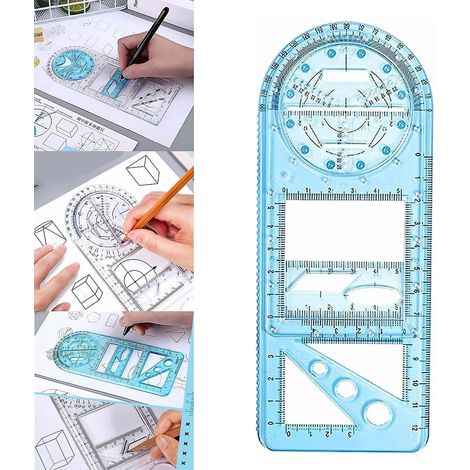 Règle géométrique multifonctionnelle, règle de dessin mathématique, gabarit de dessin géométrique, règles de mesure pour étudiants et bureaux scolaires (1/5)