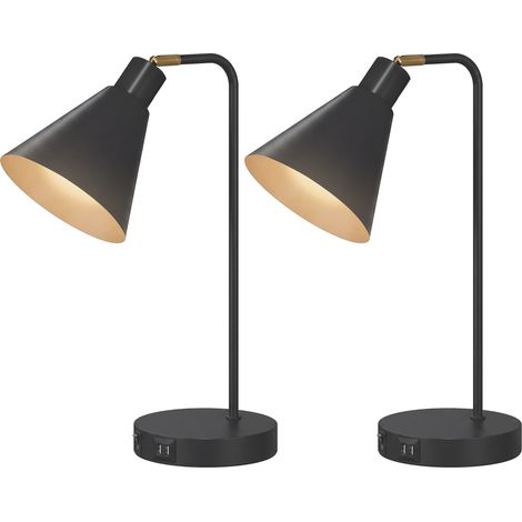 HOMCOM Set di 2 Lampade da Camera da Letto in Acciaio con Porte USB, Nero (1/5)