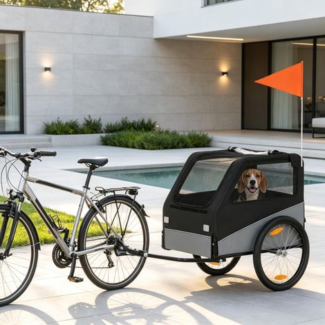 Remorque vélo canine 20 pouces, transport animal robuste, attelage vélo, caisse roulante pour chien, accessoire balade à vélo (1/5)
