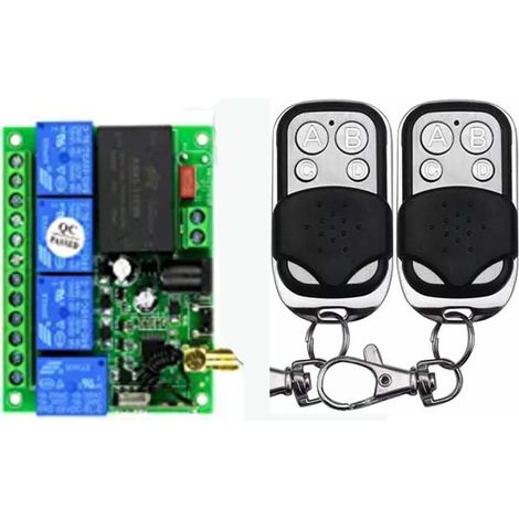 Interrupteur à télécommande sans fil DC 12 V 24 V 36 V CC 12-36 V 4 canaux 433 MHz Récepteur avec 2 émetteurs pour actionneurs linéaires Moteur Porte de garage Rideau lumineux (1/5)