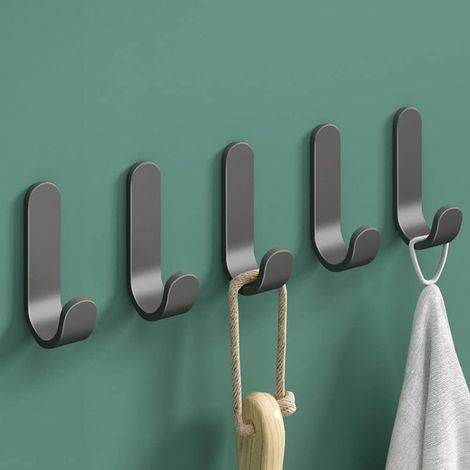 12 Pièces Crochet Adhésif Autocollants Crochet Murale Salle de Bain Porte Serviette Imperméable pour Chambre Salle de Bain Cuisine Plafond accrocher des Peignoirs (Noir) (1/5)