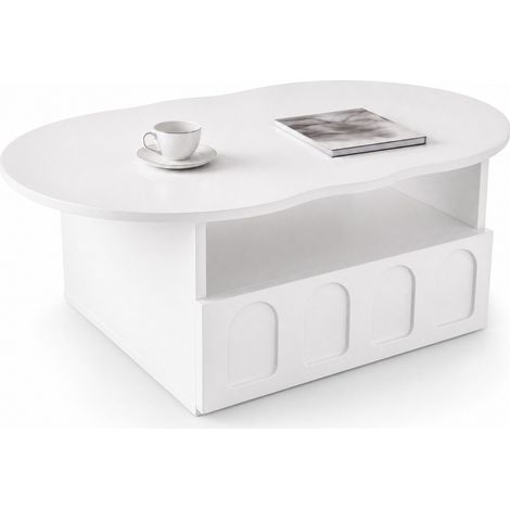 CHICFURN Mesa de centro 100x60x40,5 cm blanca con cajón y hueco abierto (1/5)