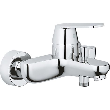 Robinet de bain-douche monocommande, robinet mural, raccord fileté, avec rosace métallique, argent