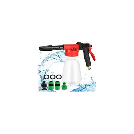 1L Pulvérisateur à Mousse, Pistolet de Pulvérisation Réglable pour Distributeur de Savon Connecté au Tuyau D'arrosage Universel,Ajouter 4 accessoires (1/5)