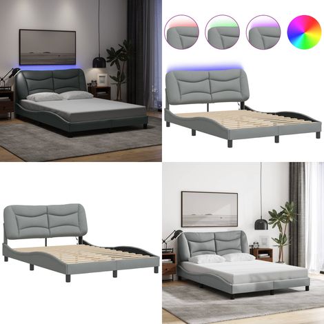 Bettgestell mit LED ohne Matratze Hellgrau 120x200 cm Stoff - Bettrahmen - Schlafzimmermöbel - LED-Bett - Boxspringbetten - Doppelbett - Home & Living (1/5)