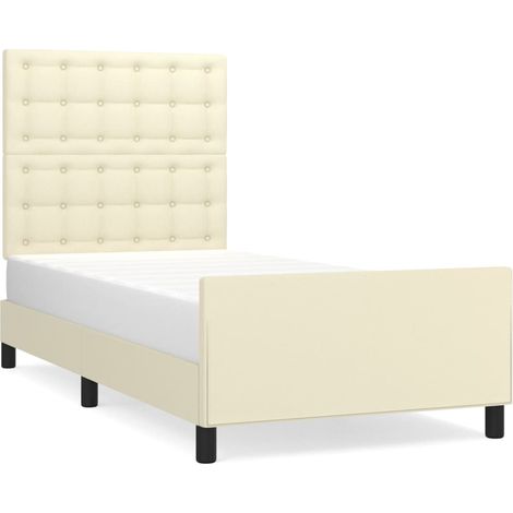 Lit adulte pour 1 personnes avec tête de lit, Structure de lit, Assemblage Facile, Crème 100x200 cm Similicuir OIB8899E (1/5)