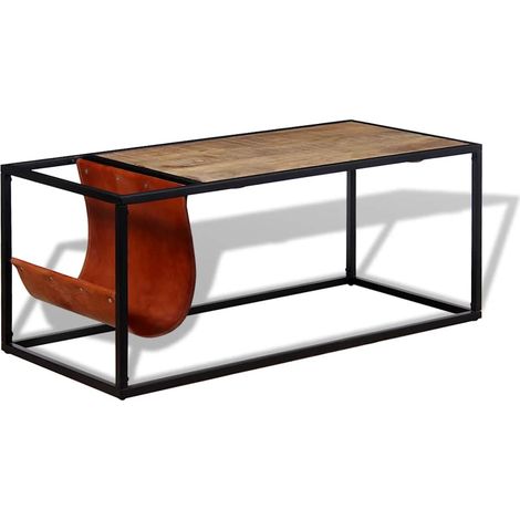 Maison Exclusive - Tavolino da Salotto in Vera Pelle con Portariviste 110x50x45 cm (1/5)