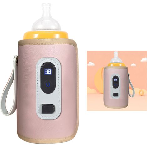 USB-Babyflaschenwärmer mit LCD-Bildschirm, einstellbarer Temperatur, präziser Heizfunktion, wasserdicht, tragbar, rosa (1/5)